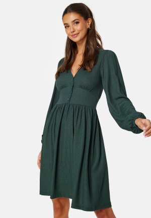 Se BUBBLEROOM Structure Button Short Dress Dark green L ved Bubbleroom