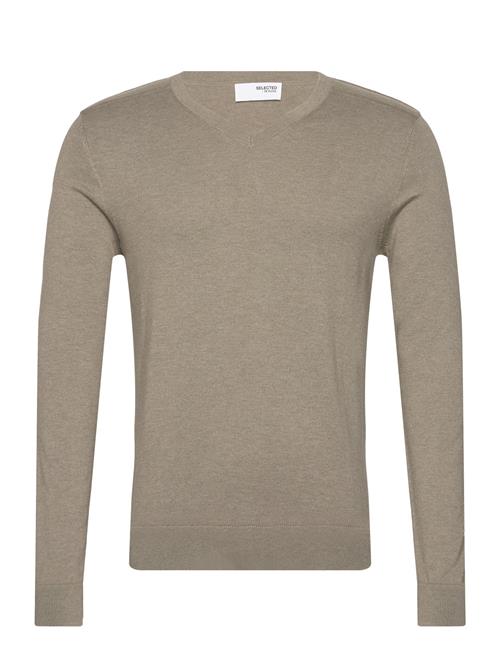 Se Selected Homme Slhberg Ls Knit V-Neck Noos Selected Homme Khaki ved Booztlet