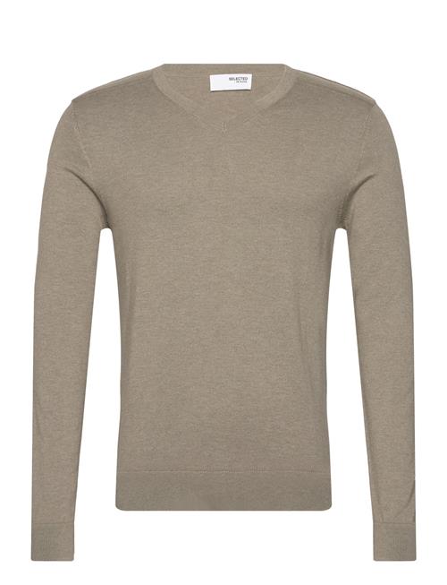Slhberg Ls Knit V-Neck B Noos Selected Homme Khaki