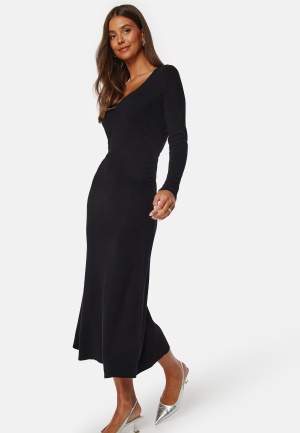 Se BUBBLEROOM Knitted Rouched Midi Dress Black S ved Bubbleroom