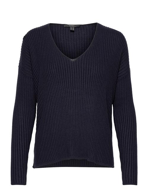 Esprit Collection Made Of Tencel™/Wool: Ribbed V-Neck Jumper Esprit Collection Blue