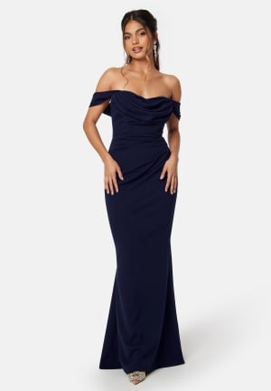 Se Goddiva Off Shoulder Maxi Dress Dark blue M (UK12) ved Bubbleroom