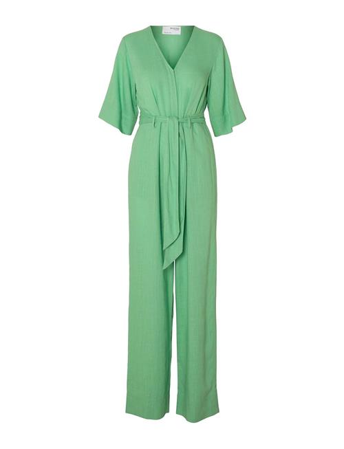 Se Selected Femme Slfviva 2/4 Long Linen Jumpsuit Noos Selected Femme Green ved Booztlet