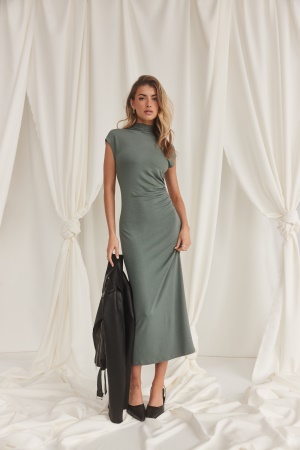 Se BUBBLEROOM Drapy Cap Sleeve Dress Green L ved Bubbleroom