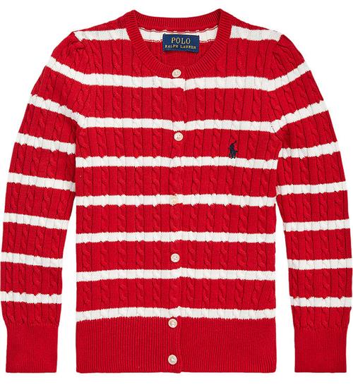 Polo Ralph Lauren Cardigan - Strik - RÃ¸d/Hvidstribet