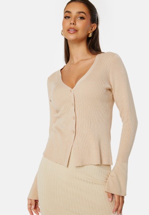 BUBBLEROOM Knitted Rib Cardigan Light beige XS