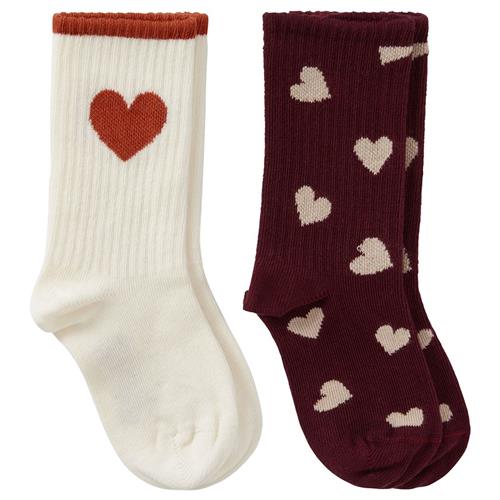 Kuling 2-pak GOTS Korfu Strømper Violet Grape Hearts/Ginger Heart | Beige | 20-23 EU