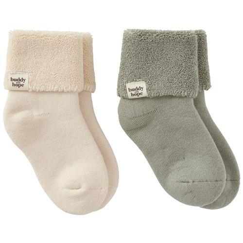 Se Buddy & Hope 2-pak GOTS Allan Strømper Off White/Sage Green | Grønn | 19-21 EU ved Babyshop