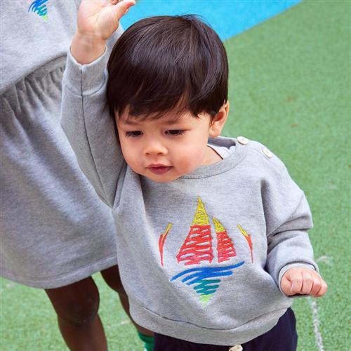 Se Petit Bateau Sweatshirt Med Tryk Gråmeleret | Grå | 12 months ved Babyshop