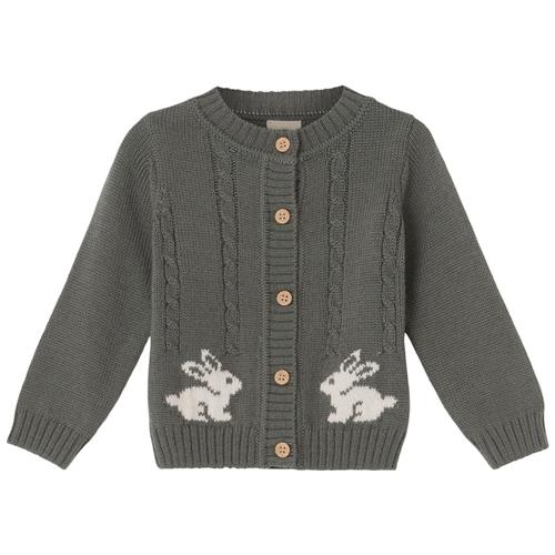 Se Buddy & Hope Fanny Cardigan Med Kaniner Dybgrøn | Grønn | 62/68 cm ved Babyshop