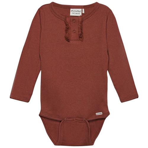 Se Minymo Ribbet Babybody Chutney | Rød | 74 cm ved Babyshop