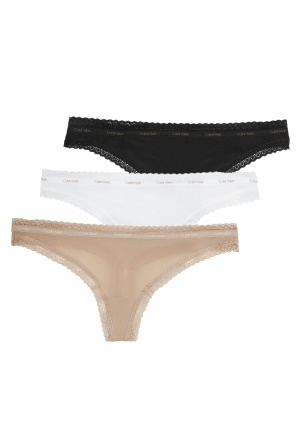 Se Calvin Klein Thong 3 PK Black/White/Honey XS ved Bubbleroom