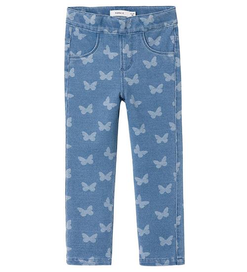 Se Name It Leggings - Noos - NmfSalli - Medium Blue Denim/Sommerfug ved KidsWorld