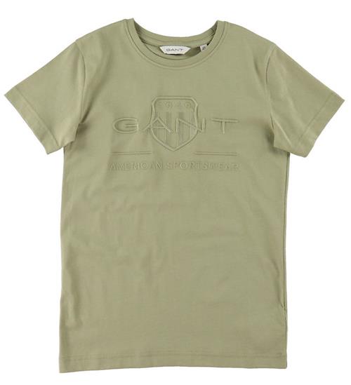 Se GANT GANT T-shirt - Tonal Shield - Beige Green ved KidsWorld