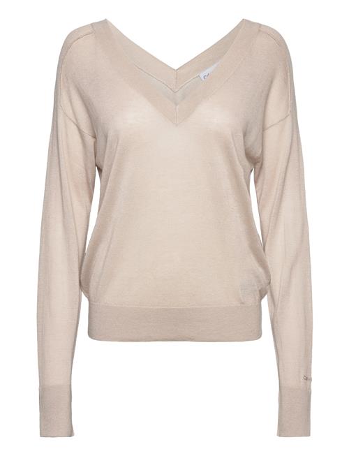 Calvin Klein Lyocell Wool V-Neck Sweater Calvin Klein Cream