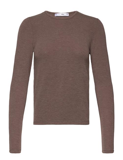 Se Mango Round-Neck Knitted T-Shirt Mango Brown ved Booztlet