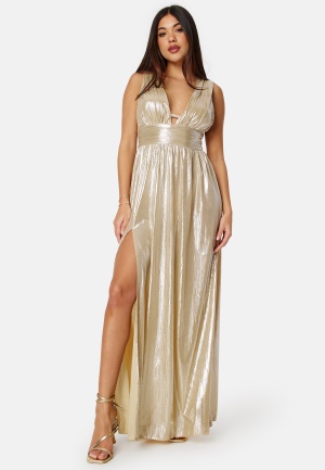 Bubbleroom Occasion High slit metallic Gown Champagne 36