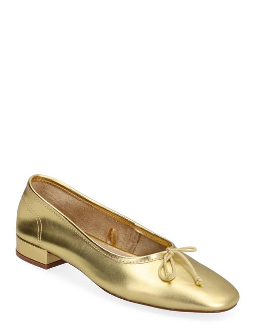 Se Mango Leather Ballet Flats With Bow Mango Gold ved Booztlet