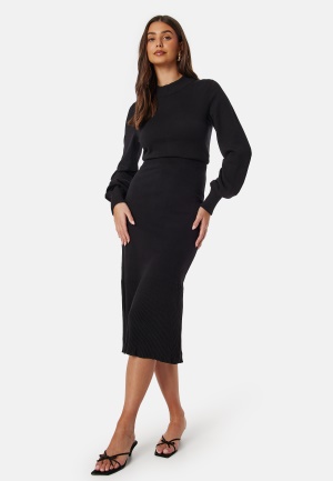 Se BUBBLEROOM Fine Knitted Turtle Neck Dress Black M ved Bubbleroom