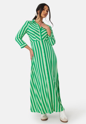 Se YAS Savanna Long Shirt Dress Quiet Green Stripes XS ved Bubbleroom