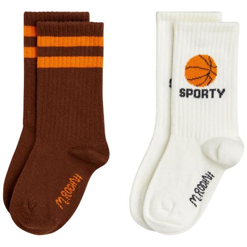 Se Mini Rodini 2-pak GOTS Basketball Strømper Brune | Hvid | 10-12 EU ved Babyshop