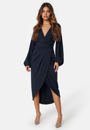 Bubbleroom Occasion Wrap Stretchy Midi Dress Dark blue XS