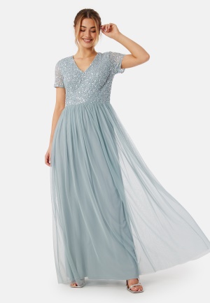 Se AngelEye Short Sleeve Sequin Embellished Maxi Dress Heather Blue XS (UK8) ved Bubbleroom