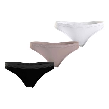 Tommy Hilfiger Trusser 3P Everyday Luxe Thong Sort/Hvid Large Dame