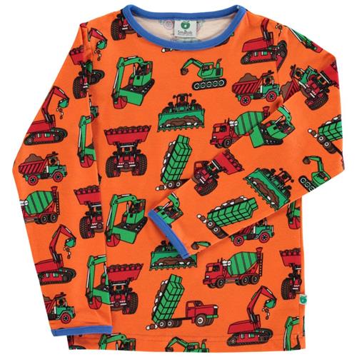 Se Småfolk Mønstret Langærmet T-shirt Med Maskiner Orange | Orange | 7-8 years ved Babyshop