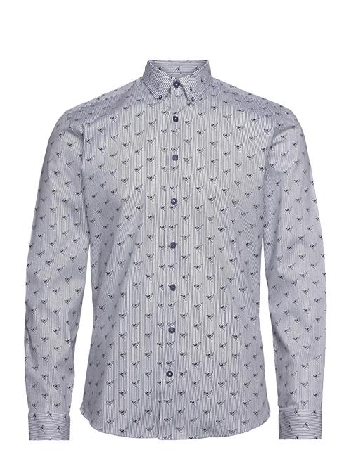 Lindbergh Printed Superflex Shirt L/S Lindbergh Blue