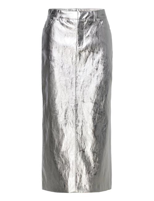 Mango Metallic Midi Skirt Mango Silver