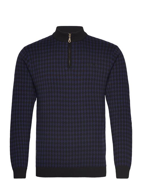 Percival Mini Harlequin Zip Pullover | Knitted Cotton | Navy Percival Navy