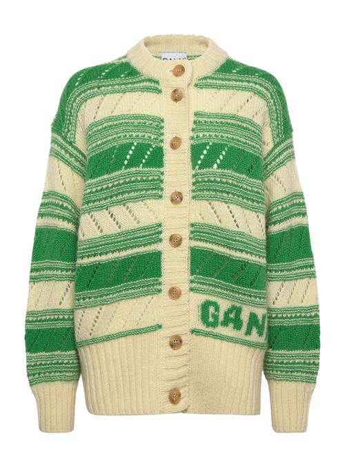 Ganni Organic Wool Cardigan - Striped Ganni Green