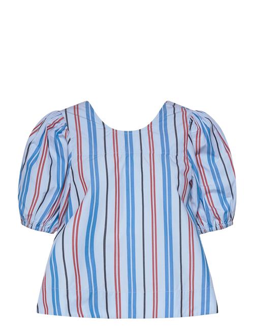 Ganni Stripe Cotton Open Back Top Ganni Blue