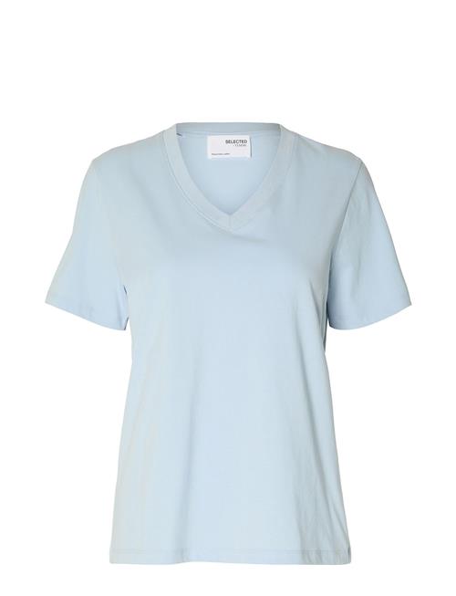 Selected Femme Slfessential Ss V-Neck Tee Noos Selected Femme Blue