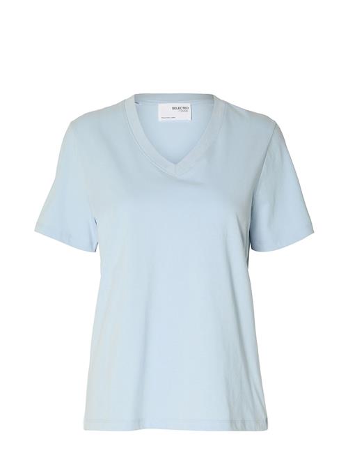 Slfmyessential Ss V-Neck Tee Noos Selected Blue