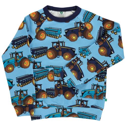 Småfolk Mønstret Sweatshirt Med Traktorer Blue Grotto | Blå | 4-5 years