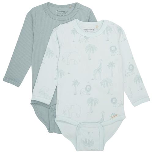 Se Minymo 2-pak GOTS Babybodyer Abyss | Blå | 68 cm ved Babyshop