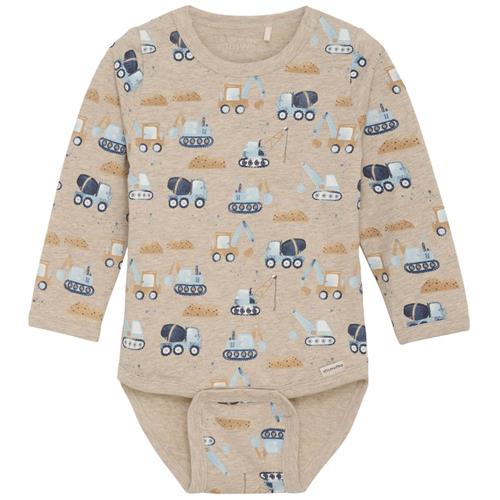 Se Minymo Mønstret Babybody Beige | Beige | 68 cm ved Babyshop