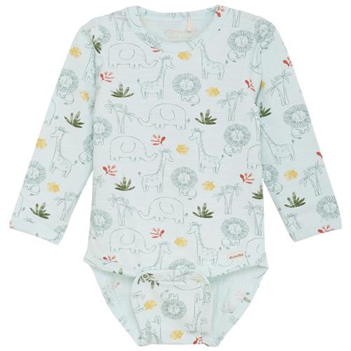 Se Minymo GOTS Mønstret Babybody Misty Blue | Blå | 74 cm ved Babyshop