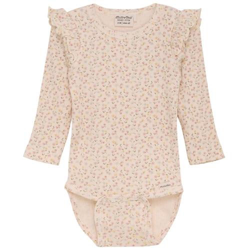 Se Minymo Blomstret Ribbet Babybody Pink Champagne | Lyserød | 56 cm ved Babyshop