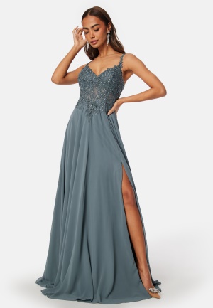 Christian Koehlert Chiffon Rhinestone Evening Dress Green blue 36