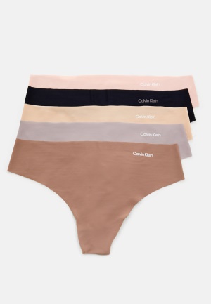 Se Calvin Klein Thong 5 pack NP1 BLK/CAVERNSTONE/ M ved Bubbleroom