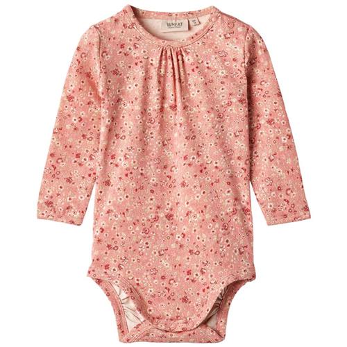 Se Wheat Liv Mønstret Babybody Rosette Flowers | Lyserød | 62 cm ved Babyshop