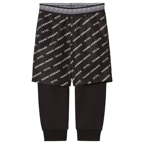 Versace Black Logo Print Shorts and Sweat Pants Set | Sort | 7 years