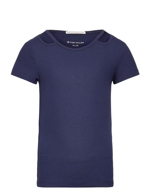 Cut Out Rib T-Shirt Tom Tailor Blue