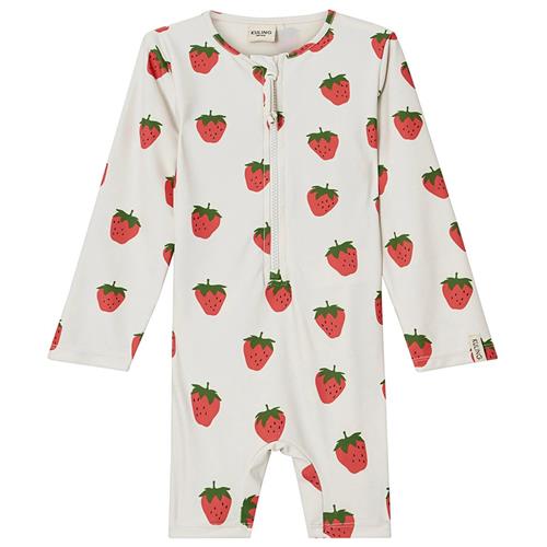 Se Kuling Paros Mønstret UV-dragt Med Jordbær Foggy White 86/92 cm  Hvid  86/92 cm  Unisex ved Babyshop