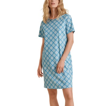 Se Calida Daylight Dreams Short Sleeved Nightdress Blå Mønster bomuld Medium Dame ved Timarco