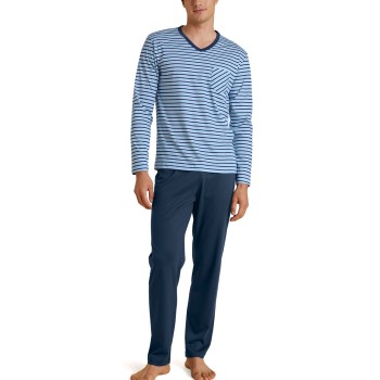 Calida Rekax Streamline V Neck Long Pyjama Blå Mønster bomuld Medium Herre