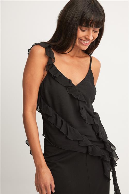 NA-KD Chiffon-singlet med flæsedetaljer - Black